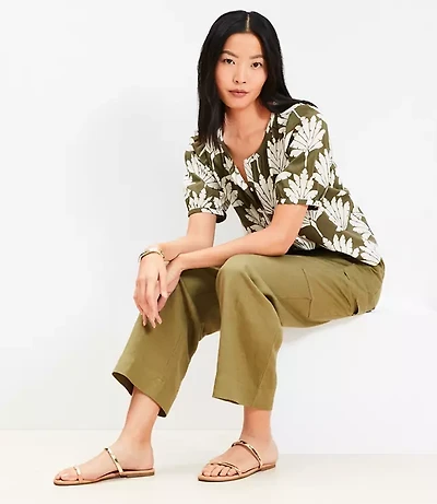 Petite Palm Bubble Sleeve Blouse