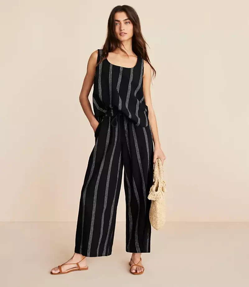 Lou & Grey Striped Linen Cotton Wide Leg Crop Pants