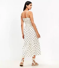 Petite Dotted Tie Linen Blend Strappy Midi Dress