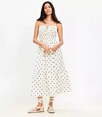 Petite Dotted Tie Linen Blend Strappy Midi Dress