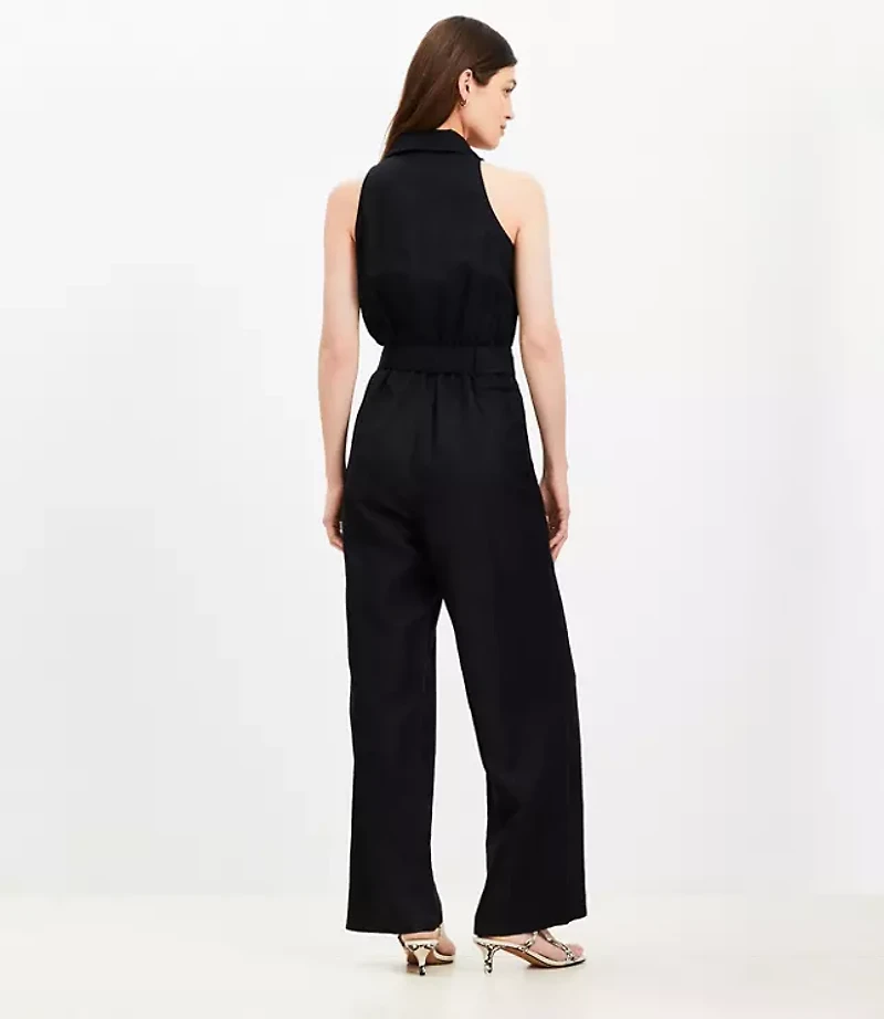 Petite Linen Blend Halter Jumpsuit
