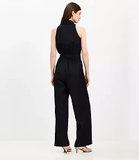 Petite Linen Blend Halter Jumpsuit