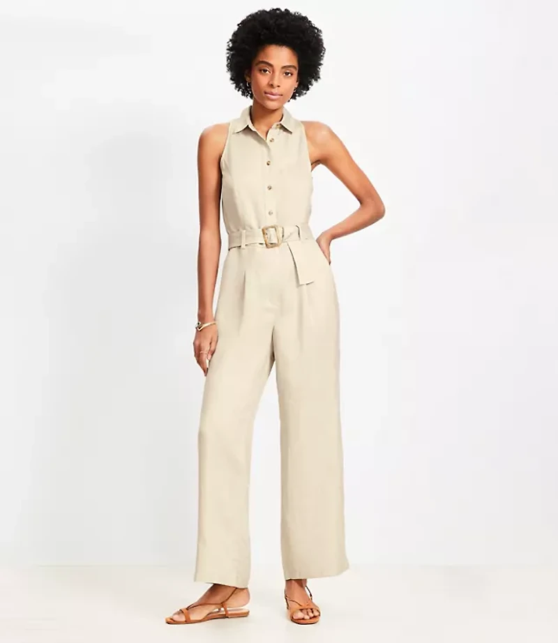 Petite Linen Blend Halter Jumpsuit