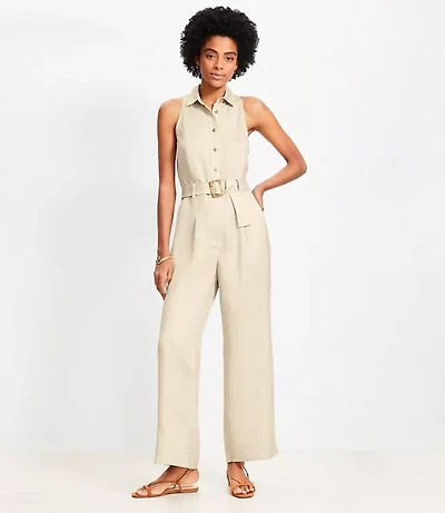 Petite Linen Blend Halter Jumpsuit