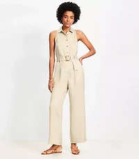 Petite Linen Blend Halter Jumpsuit