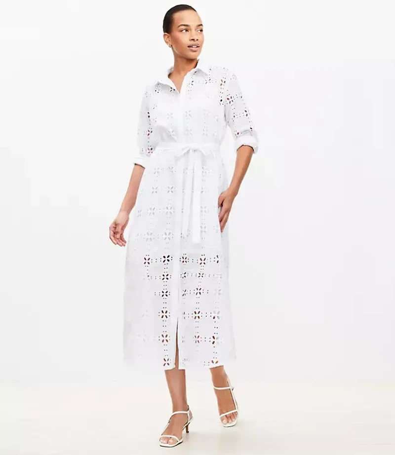 Petite Square Eyelet Midi Shirtdress