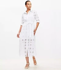 Petite Square Eyelet Midi Shirtdress