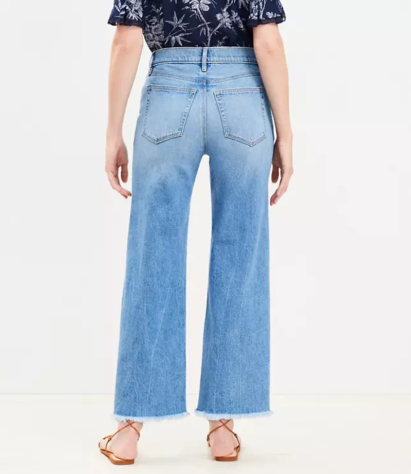Curvy Frayed High Rise Wide Leg Crop Jeans Light Wash