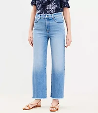Curvy Frayed High Rise Wide Leg Crop Jeans Light Wash