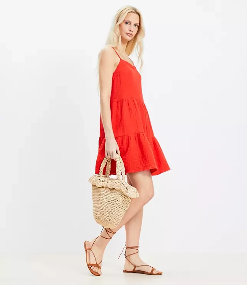 Petite LOFT Beach Triple Cloth Tiered Mini Dress