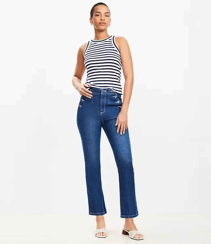 Petite High Rise Sailor Kick Crop Jeans in Classic Mid Wash