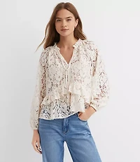 Floral Lace Ruffle Peplum Blouse