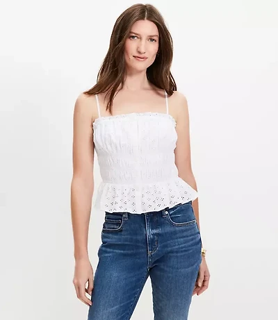 Petite Eyelet Ruffle Smocked Button Cami