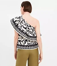 Petite Fern Poplin Ruffle One Shoulder Top