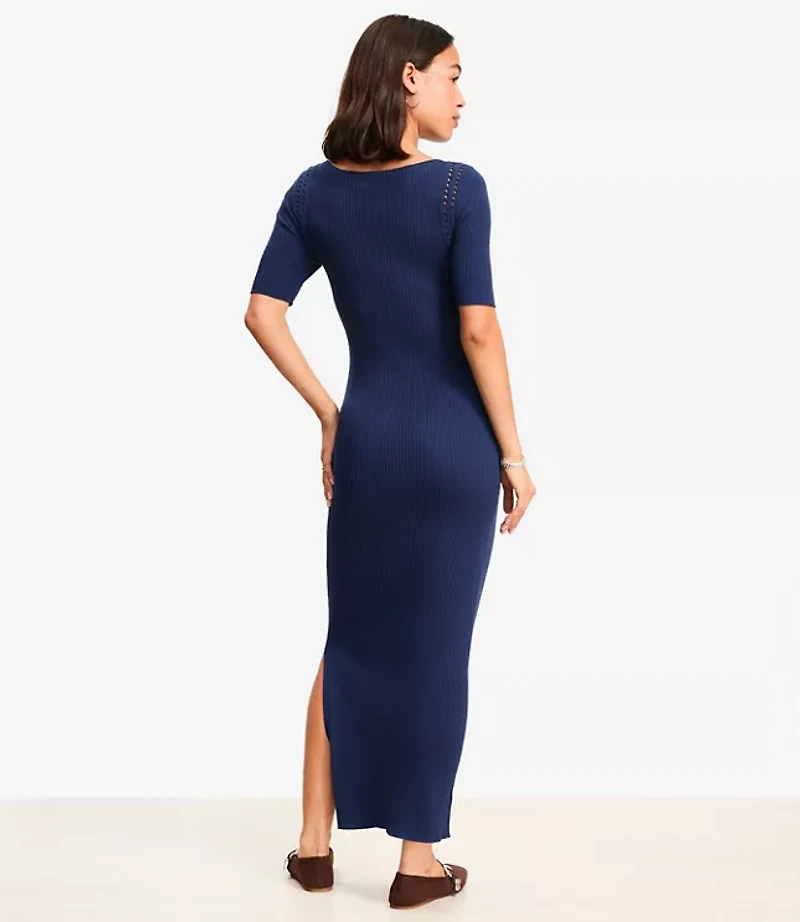 Crochet Trim Ribbed Maxi Sweater Dress