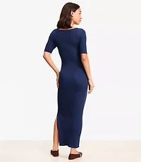 Crochet Trim Ribbed Maxi Sweater Dress