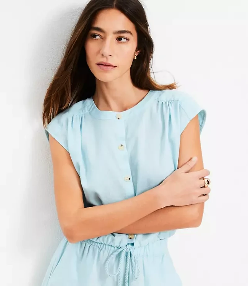 LOFT Beach Linen Cotton Drawstring Hem Top
