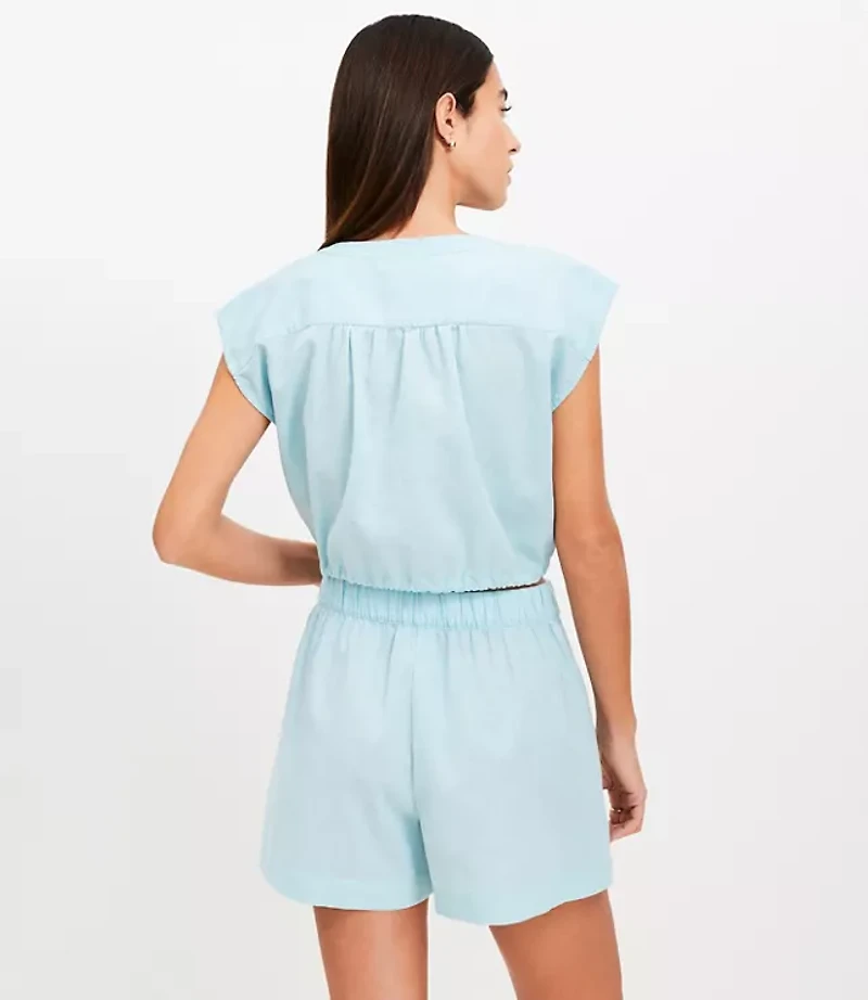 LOFT Beach Linen Cotton Drawstring Hem Top