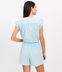 LOFT Beach Linen Cotton Drawstring Hem Top