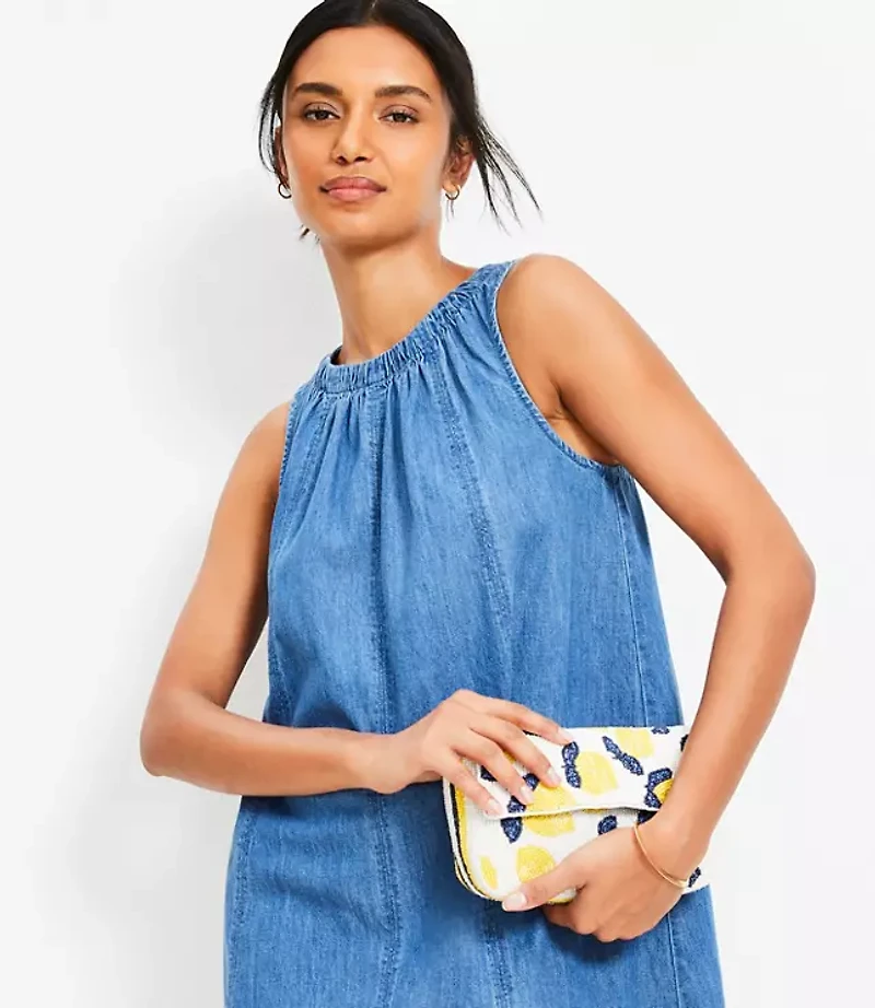 Petite Chambray Seamed Mini Dress