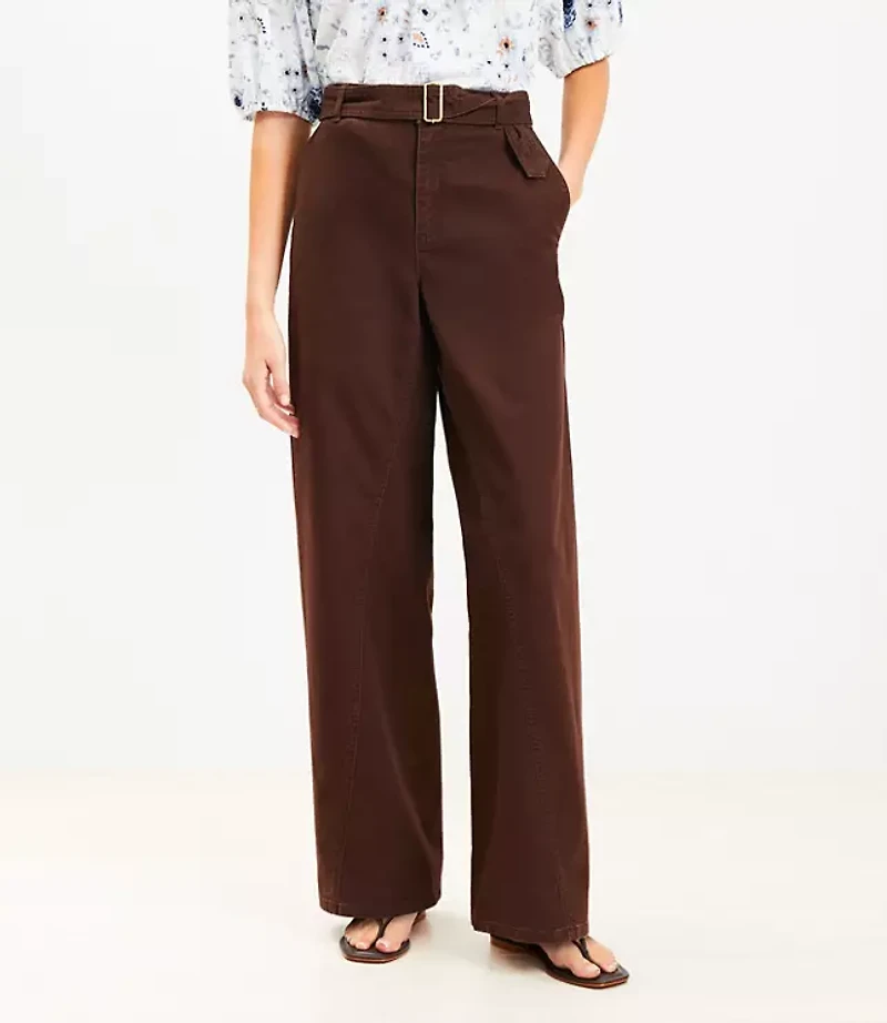 Belted Slim Wide Leg Pants