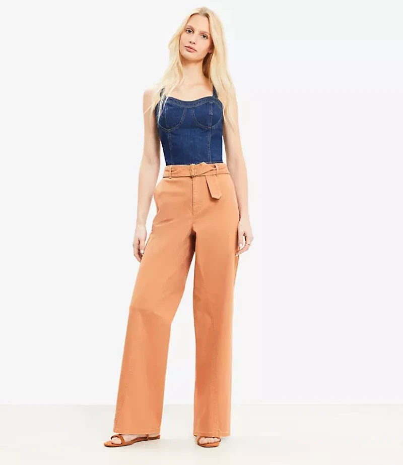 Belted Slim Wide Leg Pants