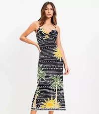 Petite LOFT Beach Palm Linen Cotton Cutout Twist Midi Dress