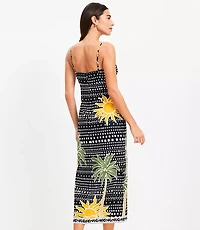 Petite LOFT Beach Palm Linen Cotton Cutout Twist Midi Dress