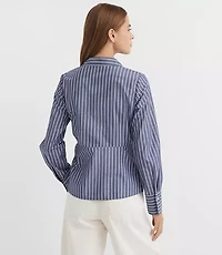 Stripe Side Shirred Poplin Shirt