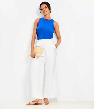 Petite Breezy Wide Leg Ankle Pants in Linen Cotton
