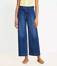 Petite Pintucked High Rise Wide Leg Crop Jeans in Dark Wash