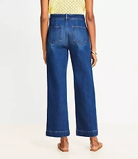 Petite Pintucked High Rise Wide Leg Crop Jeans in Dark Wash