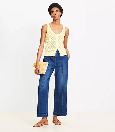 Petite Pintucked High Rise Wide Leg Crop Jeans in Dark Wash