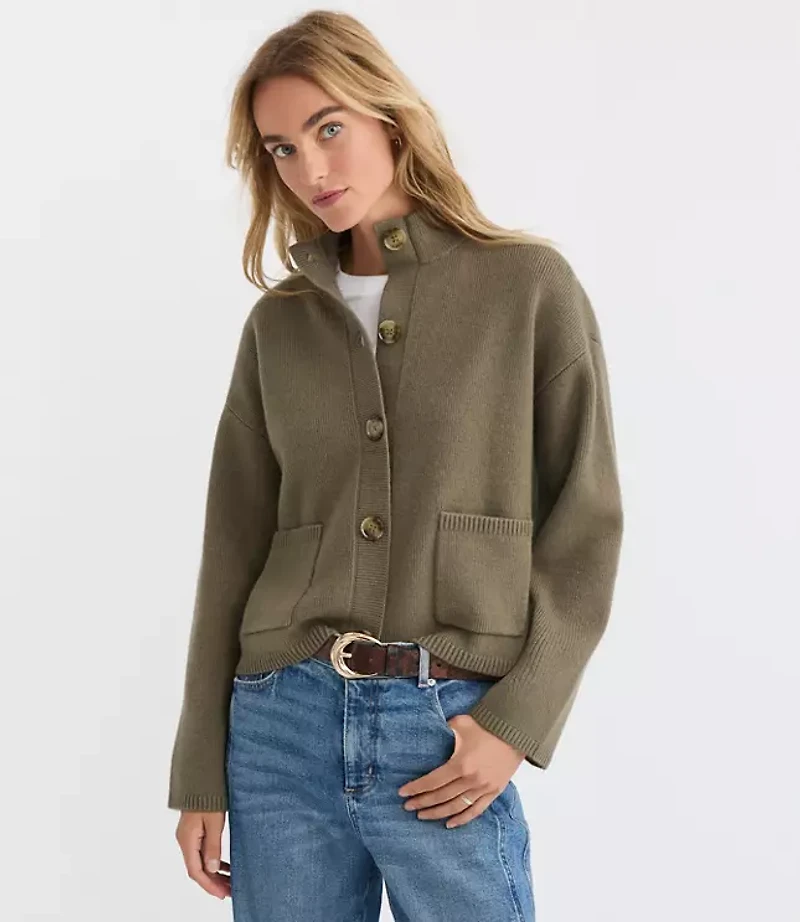 Ribbed Mock Neck Sweater Jacket