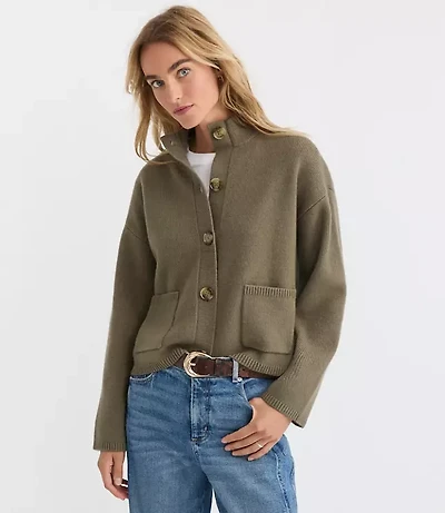 Ribbed Mock Neck Sweater Jacket