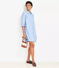 Striped Poplin Bubble Hem Mini Pocket Shirtdress