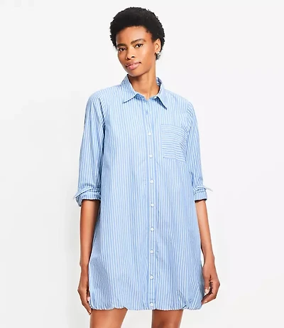 Striped Poplin Bubble Hem Mini Pocket Shirtdress