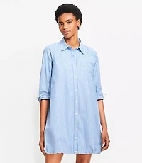 Striped Poplin Bubble Hem Mini Pocket Shirtdress