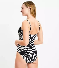 LOFT Beach Sunny Shirred Cutout One Piece Swimsuit