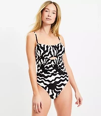LOFT Beach Sunny Shirred Cutout One Piece Swimsuit
