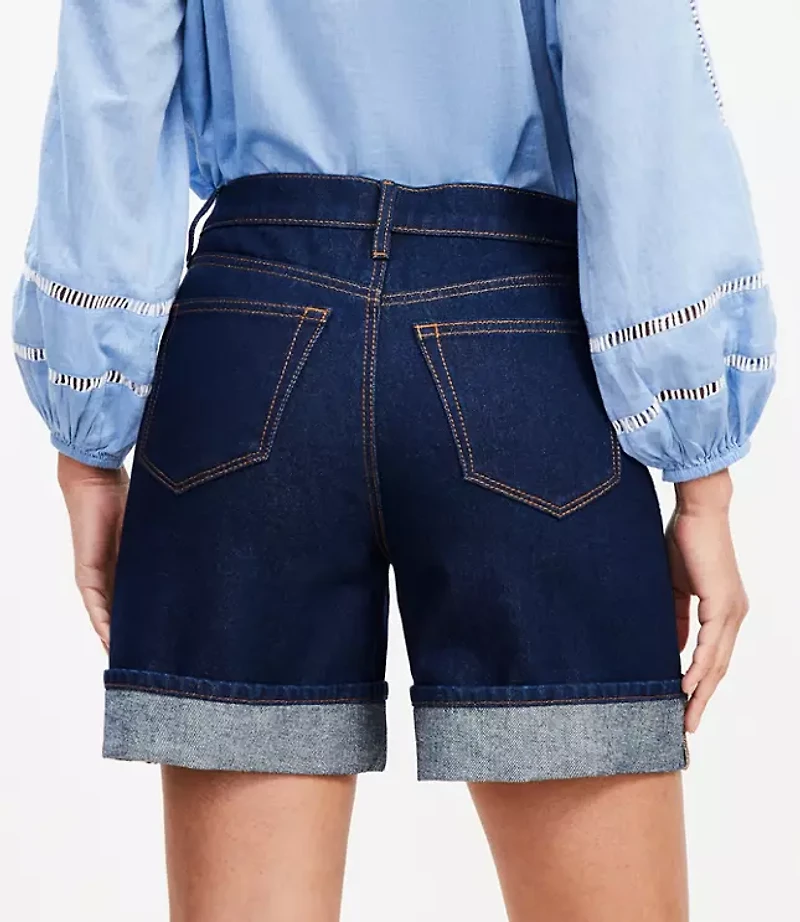 Curvy A-Line High Rise Denim Shorts Rinse Wash
