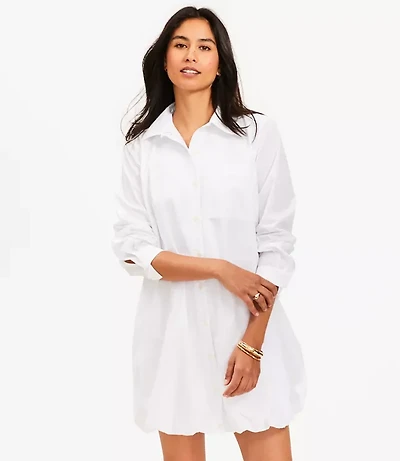 Poplin Bubble Hem Mini Pocket Shirtdress