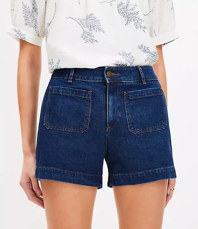 Petite Curvy Palmer Denim Shorts in Bright Medium Stone Wash