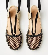 Mesh Lace Up Flat Espadrilles