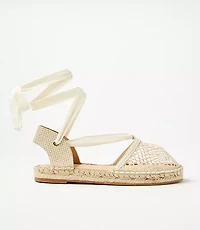 Mesh Lace Up Flat Espadrilles