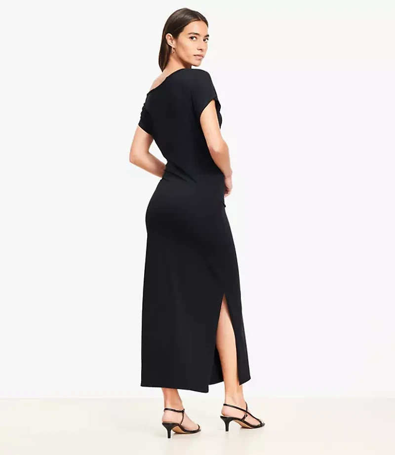 Asymmetrical Neck Ruched Mini Dress