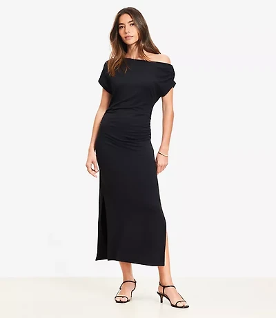 Asymmetrical Neck Ruched Mini Dress