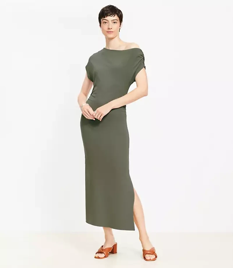 Asymmetrical Neck Ruched Mini Dress