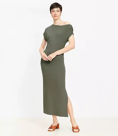 Asymmetrical Neck Ruched Mini Dress