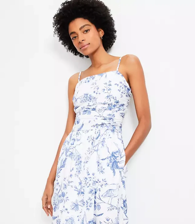 Petite Bird Toile Strappy Midi Pocket Dress